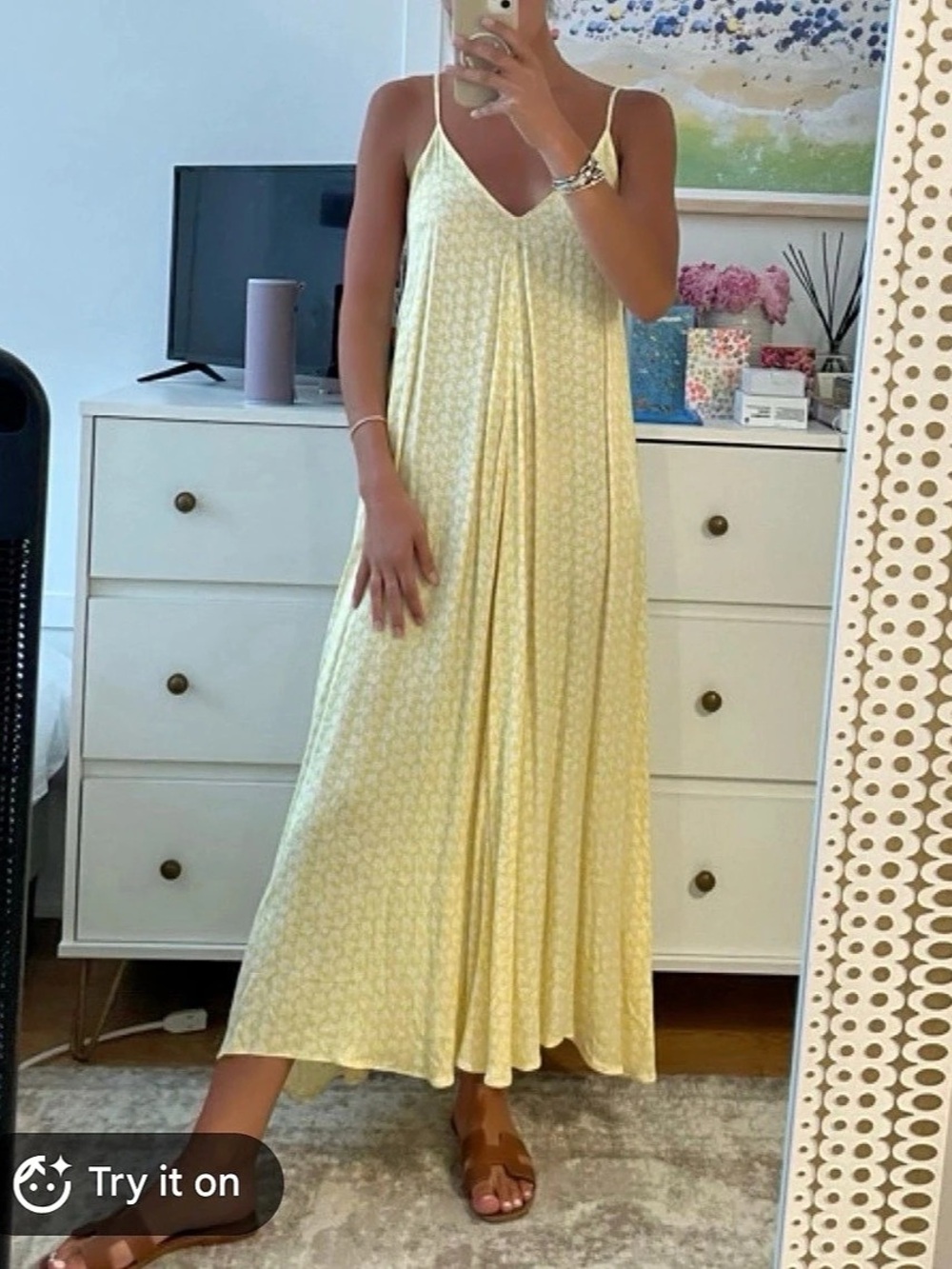 Zara Yellow Floral Slip Maxi Dress Floral Maxi Dress in Yellow & White XS/S